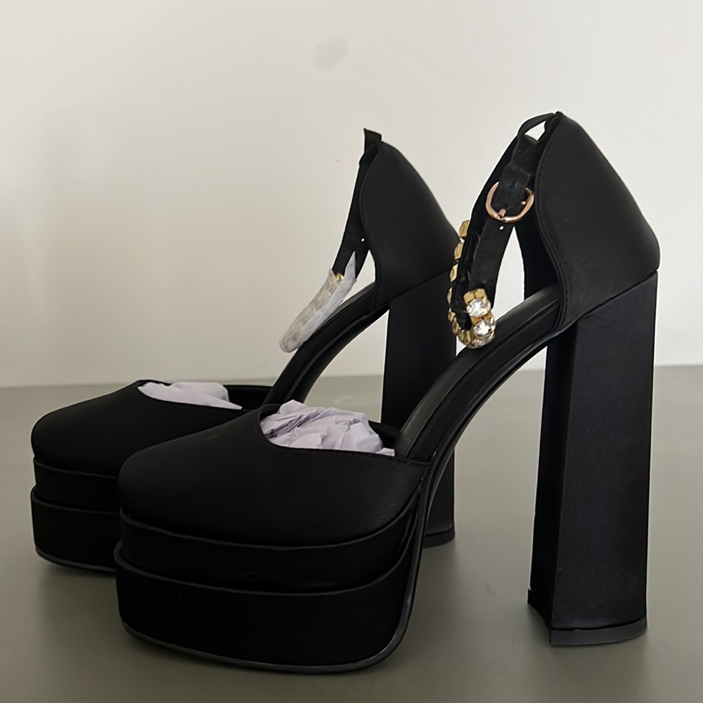Black Satin Platform Heels